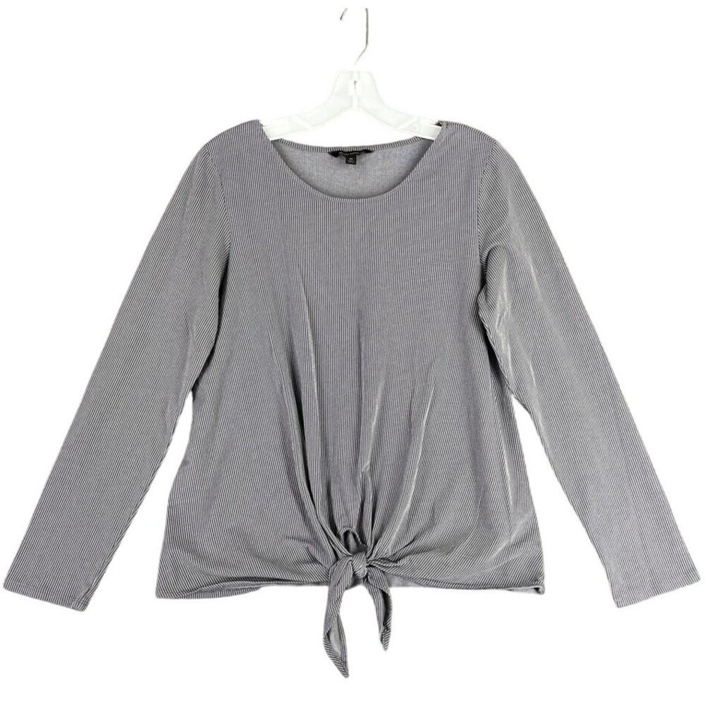 Banana Republic Blouse Womens Medium Gray Tie Front Scoop Neck‎ Long Sleeve